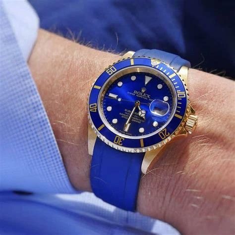 rolex submariner blue gold rubber strap|19mm rolex rubber watch strap.